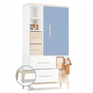 Armoire 173 cm 1 porte 2 tiroirs NADO Curve finition frêne capri blue-white