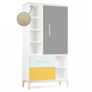 Armoire 173 cm 1 porte 2 tiroirs NADO Curve finition frêne slate grey-mint-sunshine yellow