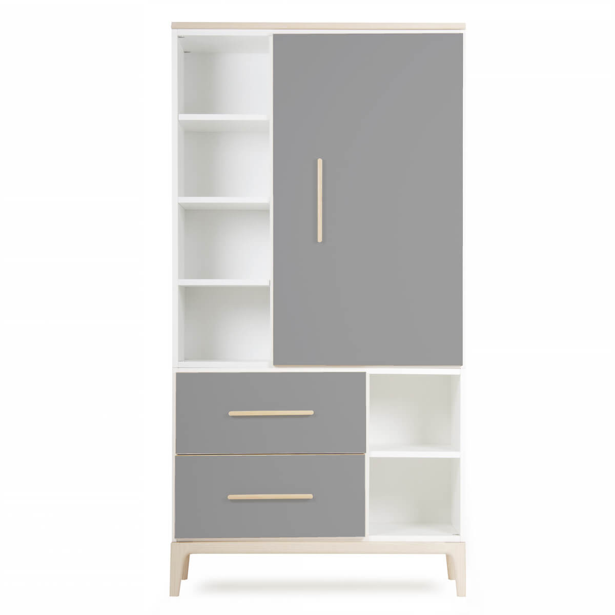 Armoire 173 cm 1 porte 2 tiroirs NADO Curve finition frêne slate grey