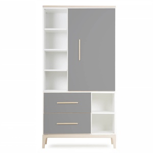 Armoire 173 cm 1 porte 2 tiroirs NADO Curve finition frêne slate grey