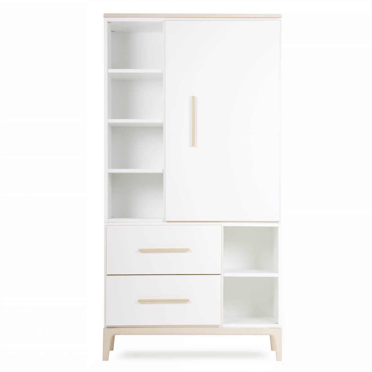 Armoire 173 cm 1 porte 2 tiroirs NADO Curve finition frêne white
