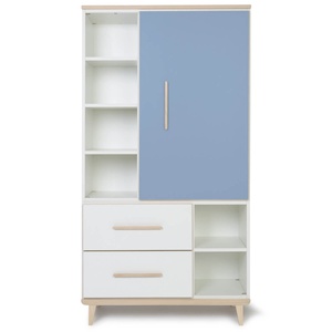 Armoire 173 cm 1 porte 2 tiroirs NADO Retro finition frêne capri blue-white