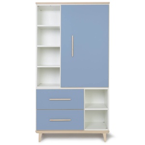 Armoire 173 cm 1 porte 2 tiroirs NADO Retro finition frêne capri blue