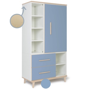 Armoire 173 cm 1 porte 2 tiroirs NADO Retro finition frêne capri blue