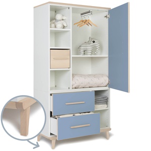 Armoire 173 cm 1 porte 2 tiroirs NADO Retro finition frêne capri blue