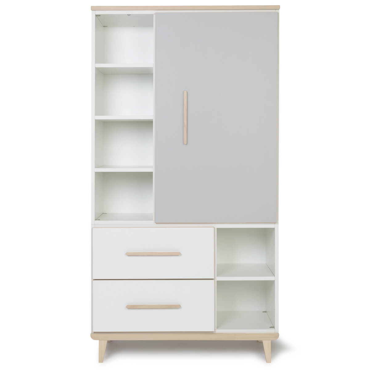 Armoire 173 cm 1 porte 2 tiroirs NADO Retro finition frêne manhattan grey-white