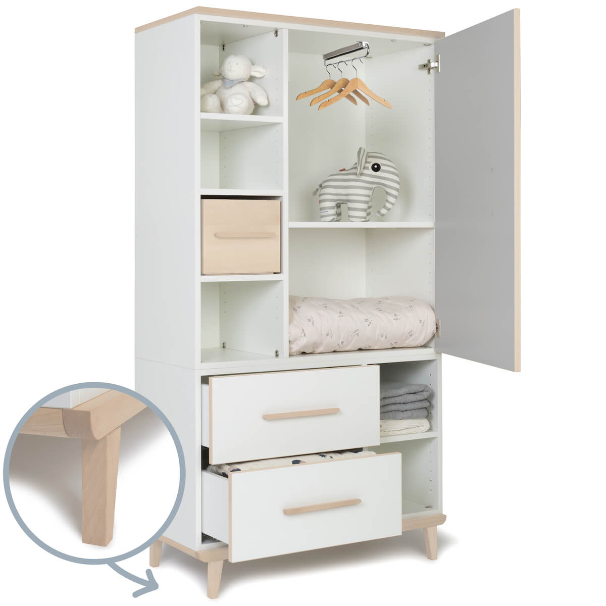 Armoire 173 cm 1 porte 2 tiroirs NADO Retro finition frêne manhattan grey-white
