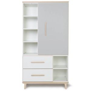 Armoire 173 cm 1 porte 2 tiroirs NADO Retro finition frêne manhattan grey-white