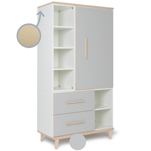 Armoire 173 cm 1 porte 2 tiroirs NADO Retro finition frêne manhattan grey