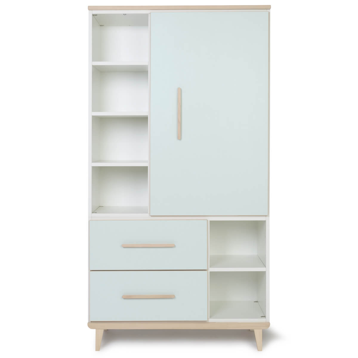 Armoire 173 cm 1 porte 2 tiroirs NADO Retro finition frêne mint