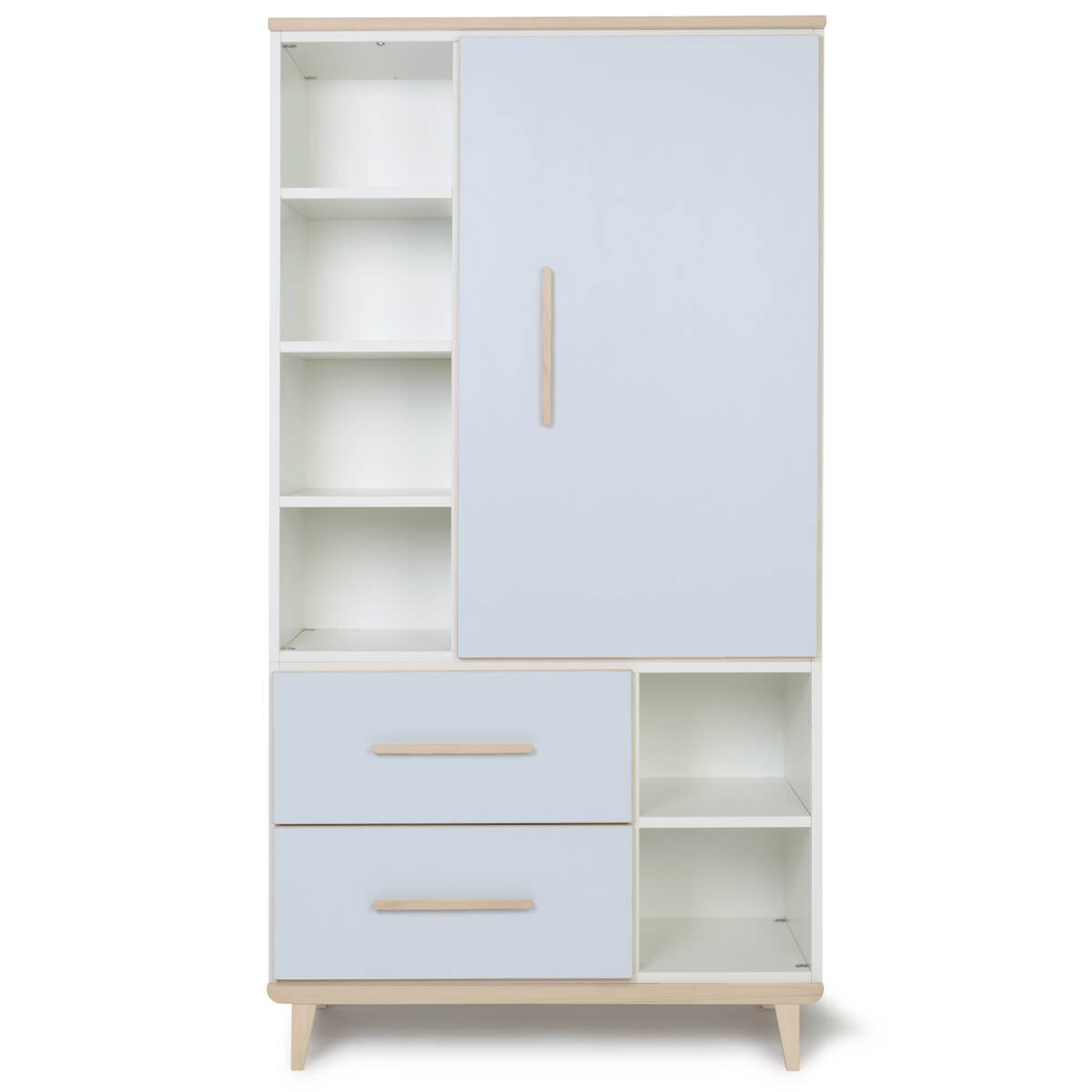 Armoire 173 cm 1 porte 2 tiroirs NADO Retro finition frêne sky blue