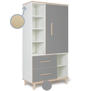 Armoire 173 cm 1 porte 2 tiroirs NADO Retro finition frêne slate grey