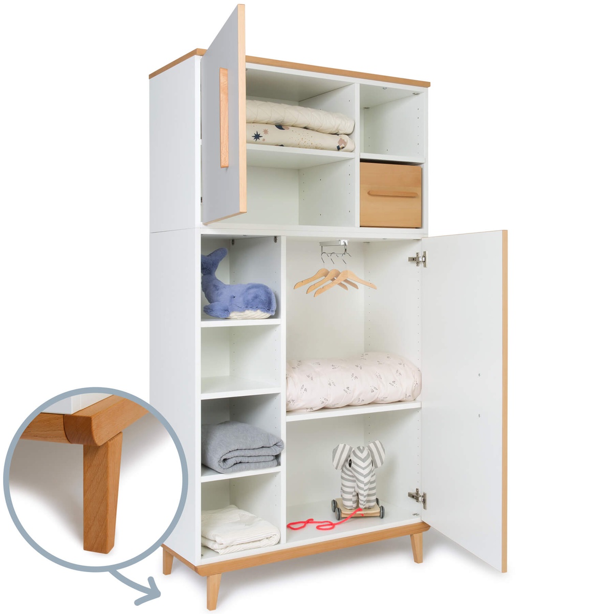 Armoire 173 cm 2 portes NADO Retro finition hêtre manhattan grey-white