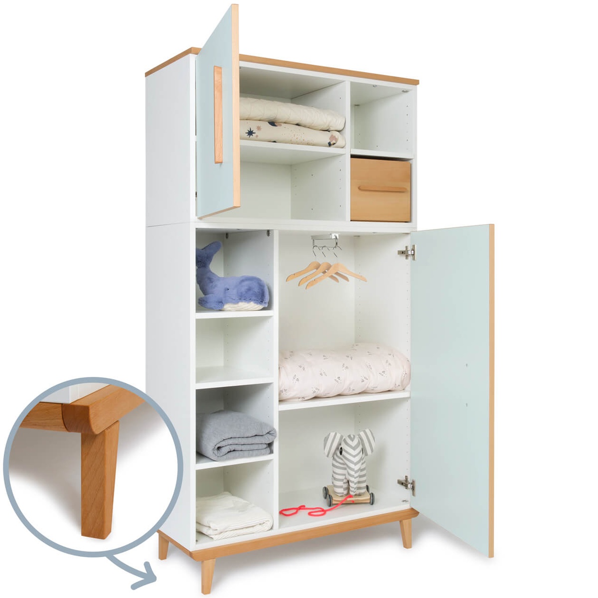 Armoire 173 cm 2 portes NADO Retro finition hêtre mint