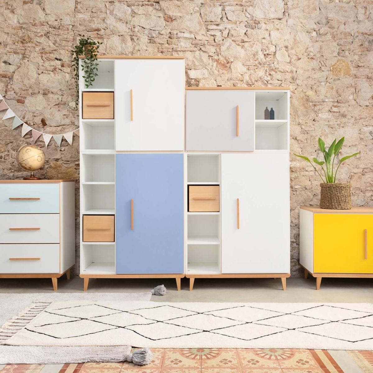 Armoire 173 cm 2 portes NADO Retro finition hêtre mint