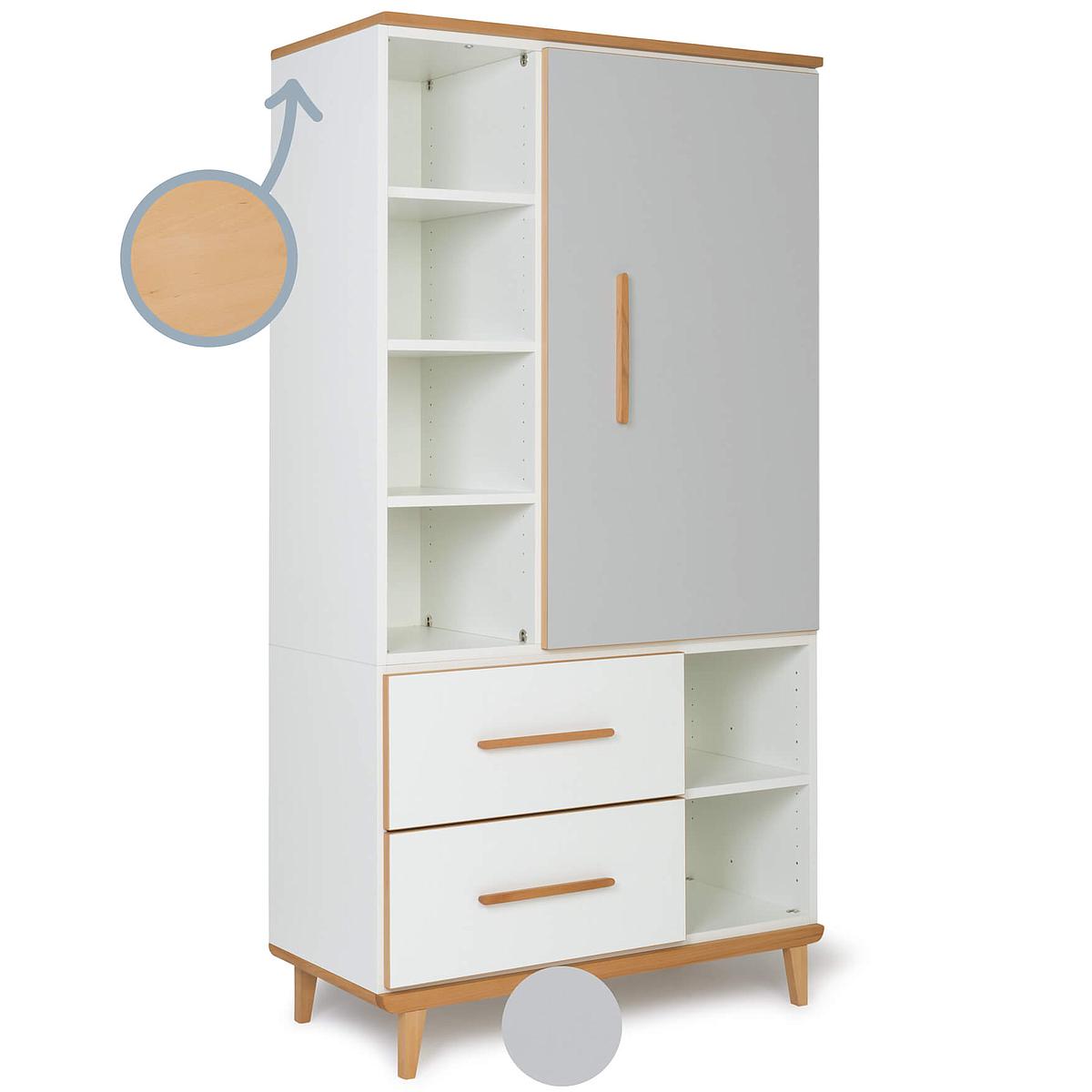 Armoire 173cm 1 porte 2 tiroirs NADO By A.K. manhattan grey-white