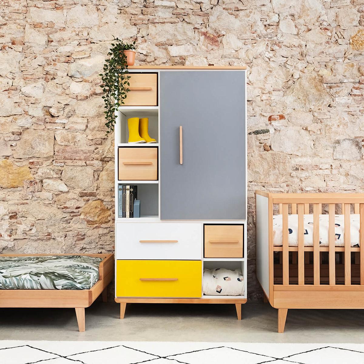 Armoire 173cm 1 porte 2 tiroirs NADO sunshine yellow