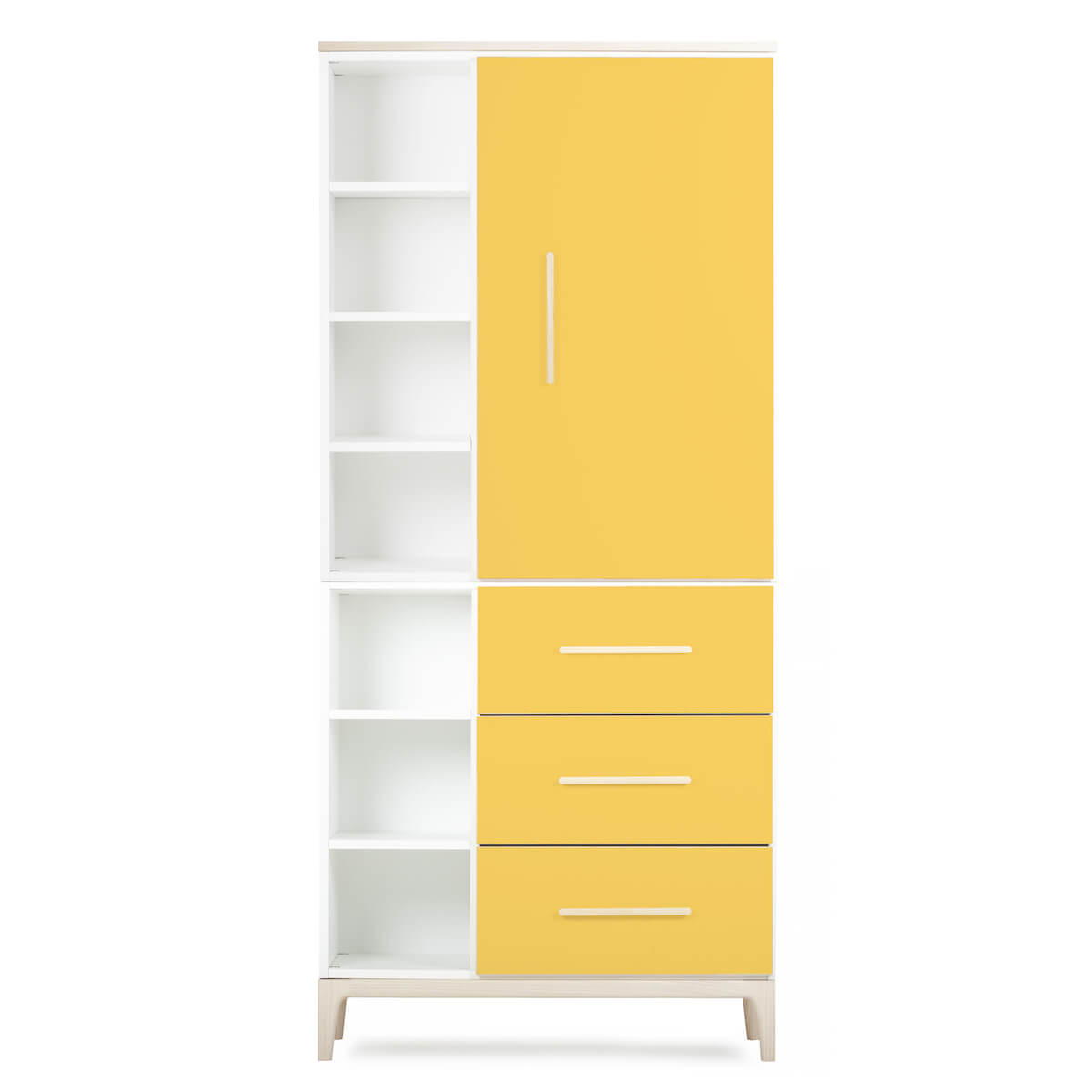 Armoire 198 cm 1 porte 3 tiroirs NADO Curve finition frêne sunshine yellow
