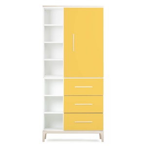 Armoire 198 cm 1 porte 3 tiroirs NADO Curve finition frêne sunshine yellow