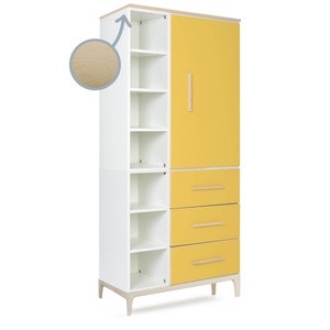 Armoire 198 cm 1 porte 3 tiroirs NADO Curve finition frêne sunshine yellow