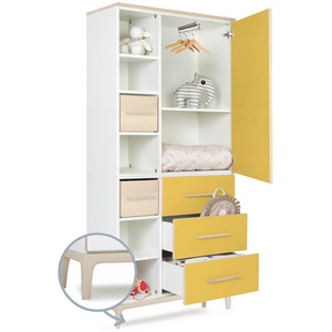 Armoire 198 cm 1 porte 3 tiroirs NADO Curve finition frêne sunshine yellow
