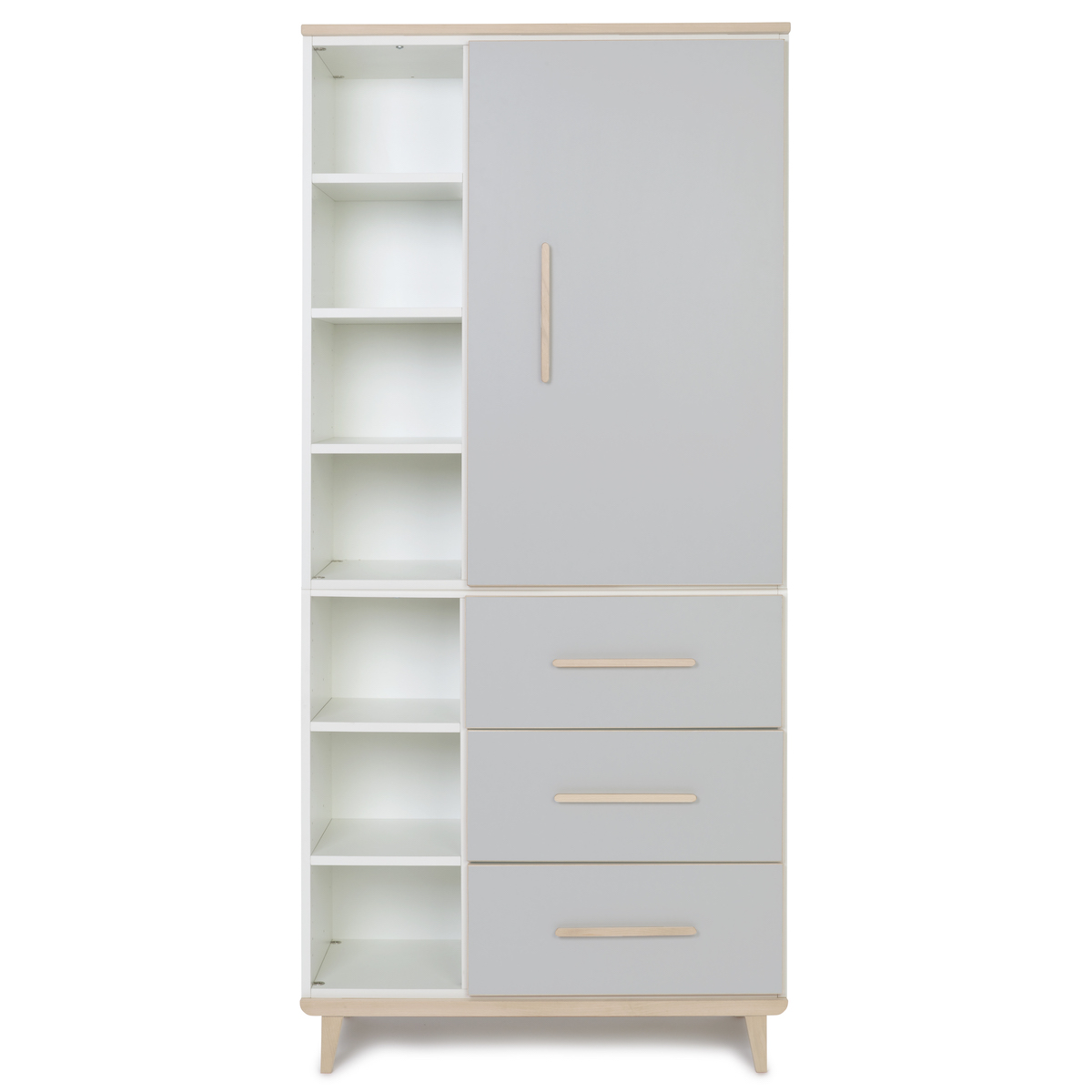 Armoire 198 cm 1 porte 3 tiroirs NADO Retro finition frêne manhattan grey