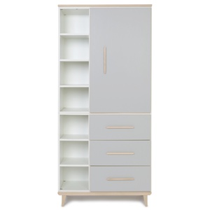 Armoire 198 cm 1 porte 3 tiroirs NADO Retro finition frêne manhattan grey