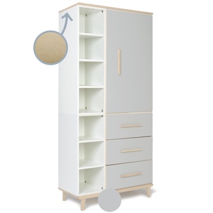 Armoire 198 cm 1 porte 3 tiroirs NADO Retro finition frêne manhattan grey