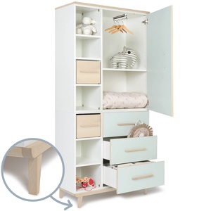 Armoire 198 cm 1 porte 3 tiroirs NADO Retro finition frêne mint