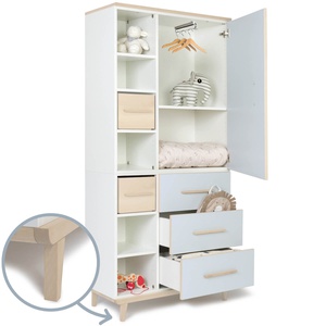 Armoire 198 cm 1 porte 3 tiroirs NADO Retro finition frêne sky blue
