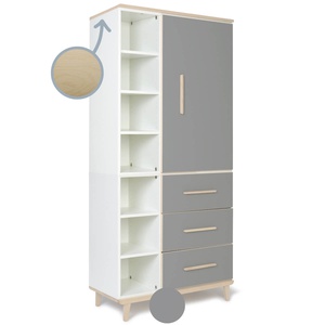 Armoire 198 cm 1 porte 3 tiroirs NADO Retro finition frêne slate grey