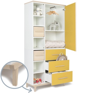 Armoire 198 cm 1 porte 3 tiroirs NADO Retro finition frêne sunshine yellow