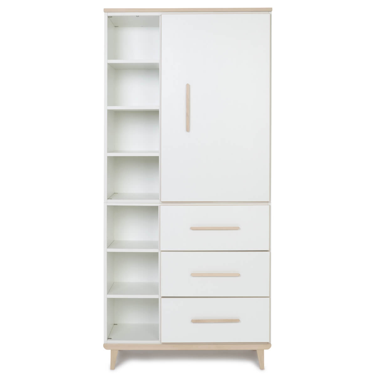 Armoire 198 cm 1 porte 3 tiroirs NADO Retro finition frêne white