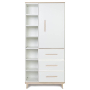 Armoire 198 cm 1 porte 3 tiroirs NADO Retro finition frêne white