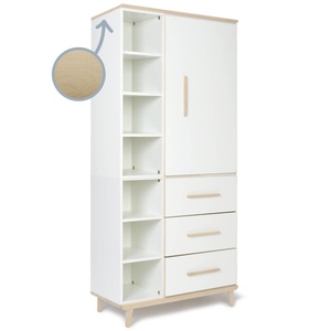 Armoire 198 cm 1 porte 3 tiroirs NADO Retro finition frêne white