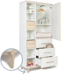 Armoire 198 cm 1 porte 3 tiroirs NADO Retro finition frêne white