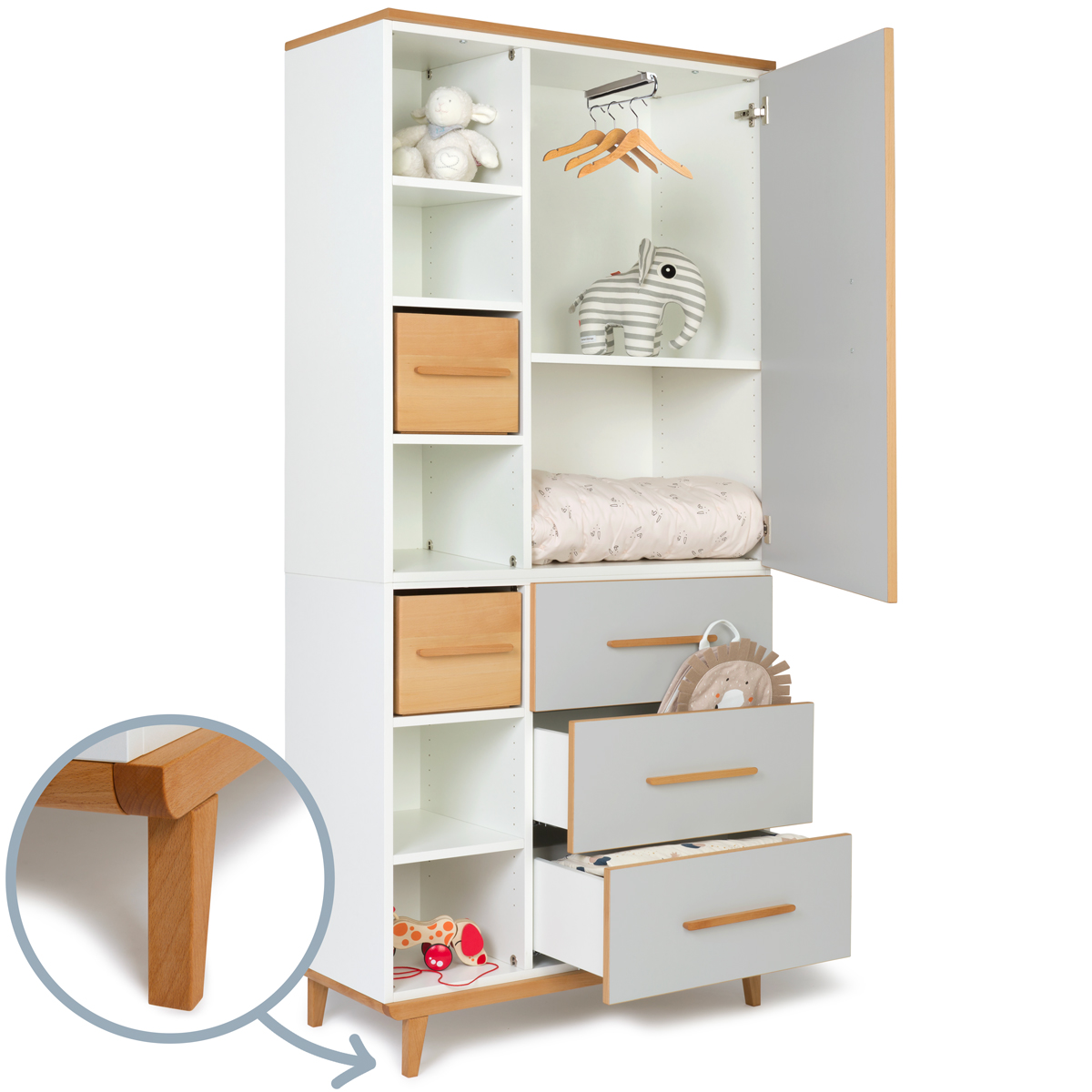 Armoire 198 cm 1 porte 3 tiroirs NADO Retro finition hêtre manhattan grey