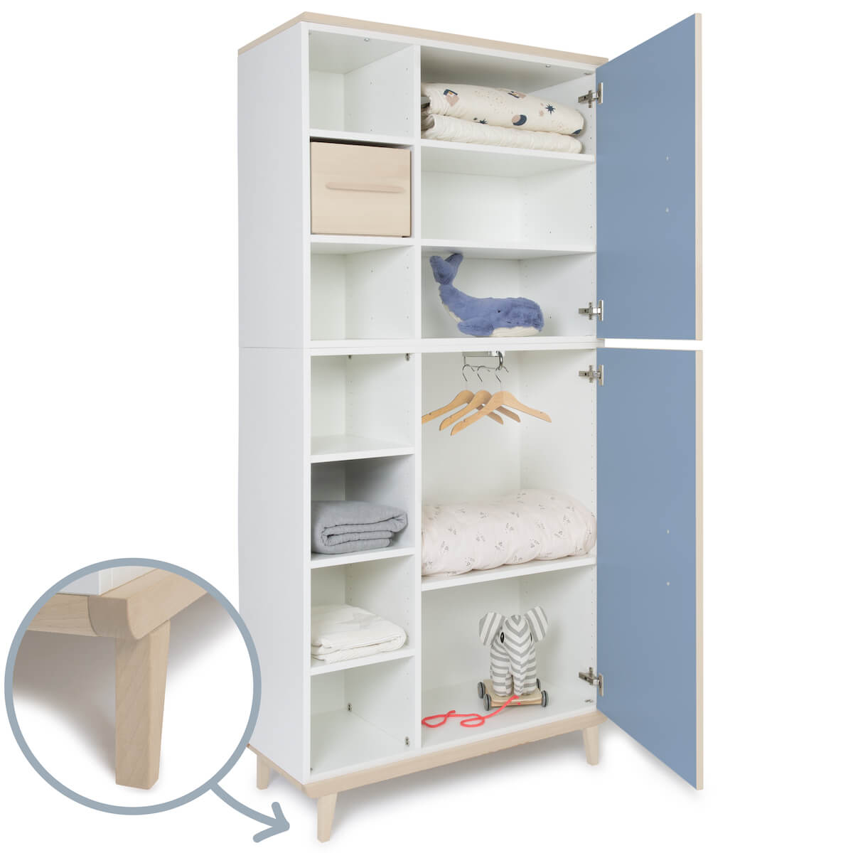 Armoire 198 cm 2 portes NADO Retro finition frêne capri blue