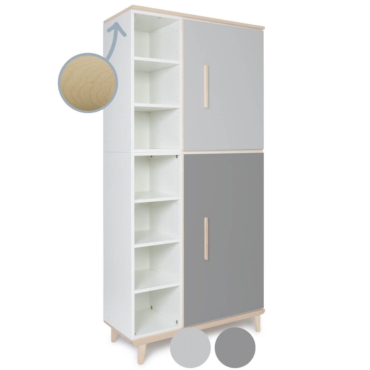 Armoire 198 cm 2 portes NADO Retro finition frêne manhattan grey-slate grey