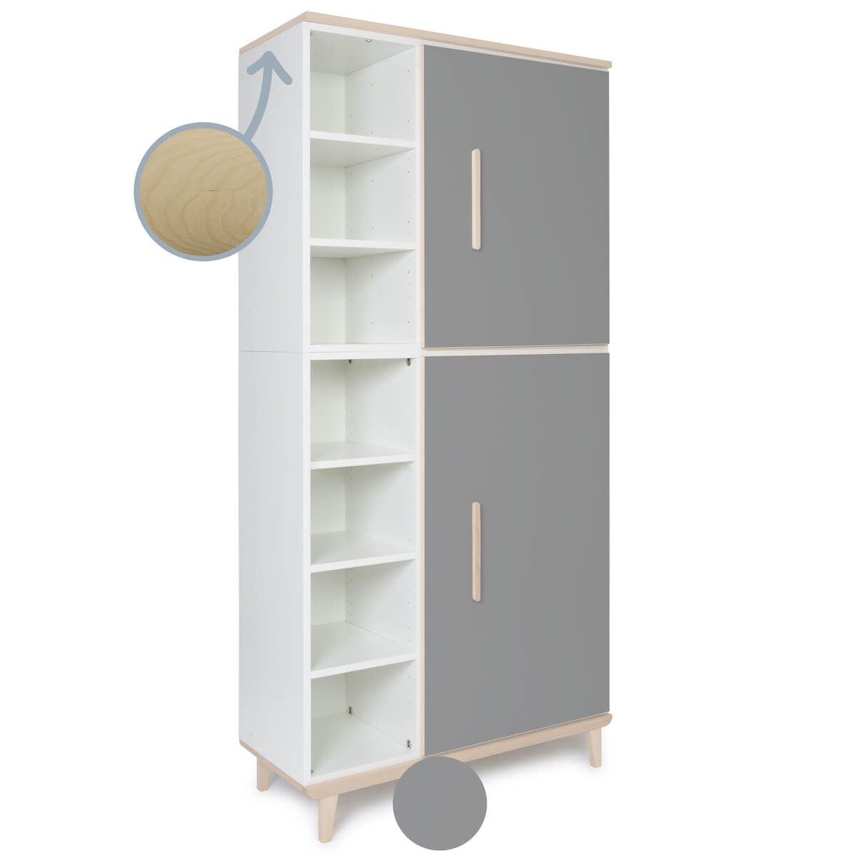 Armoire 198 cm 2 portes NADO Retro finition frêne slate grey