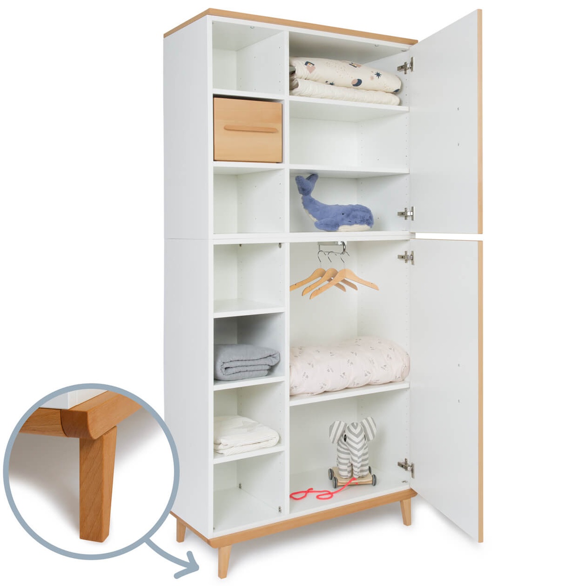 Armoire 198 cm 2 portes NADO Retro finition hêtre white