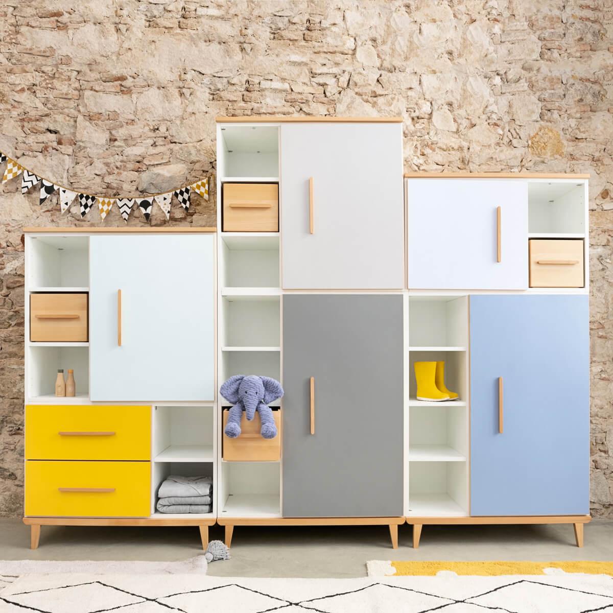 Armoire 198cm 1 porte 3 tiroirs NADO capri blue