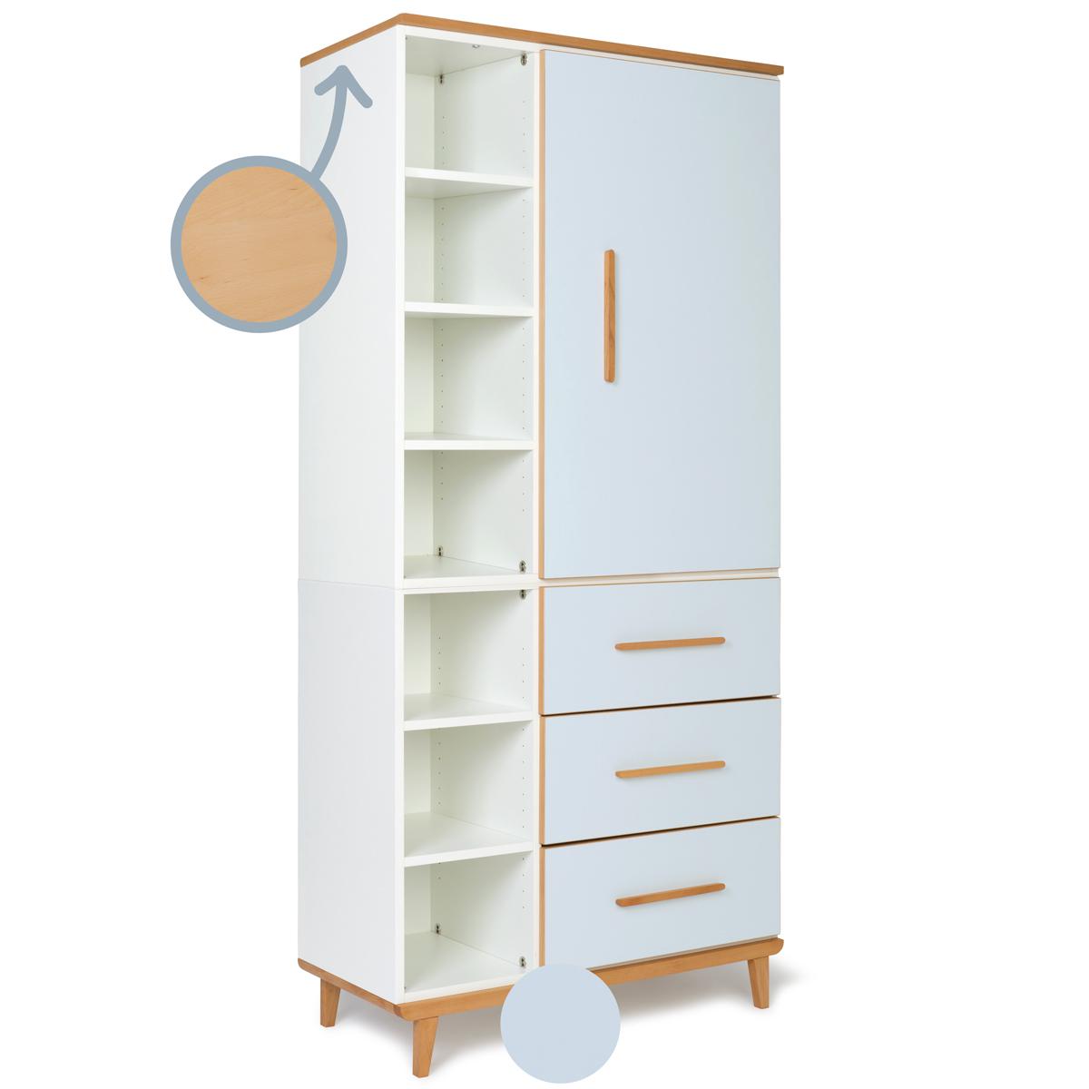 Armoire 198cm 1 porte 3 tiroirs NADO sky blue