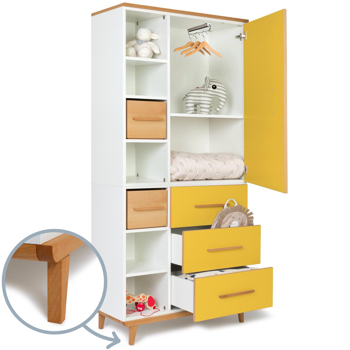 Armoire 198cm 1 porte 3 tiroirs NADO sunshine yellow