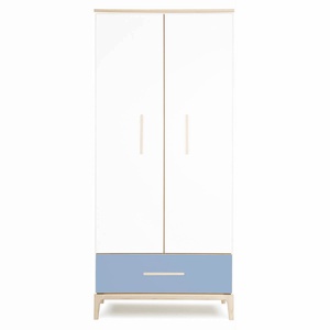 Armoire 2 portes 1 tiroir NADO Curve finition frêne white-capri blue