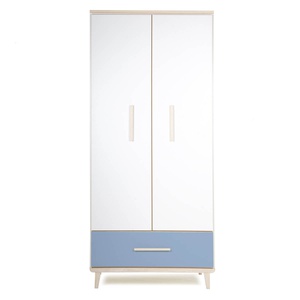 Armoire 2 portes 1 tiroir NADO Retro finition frêne white-capri blue