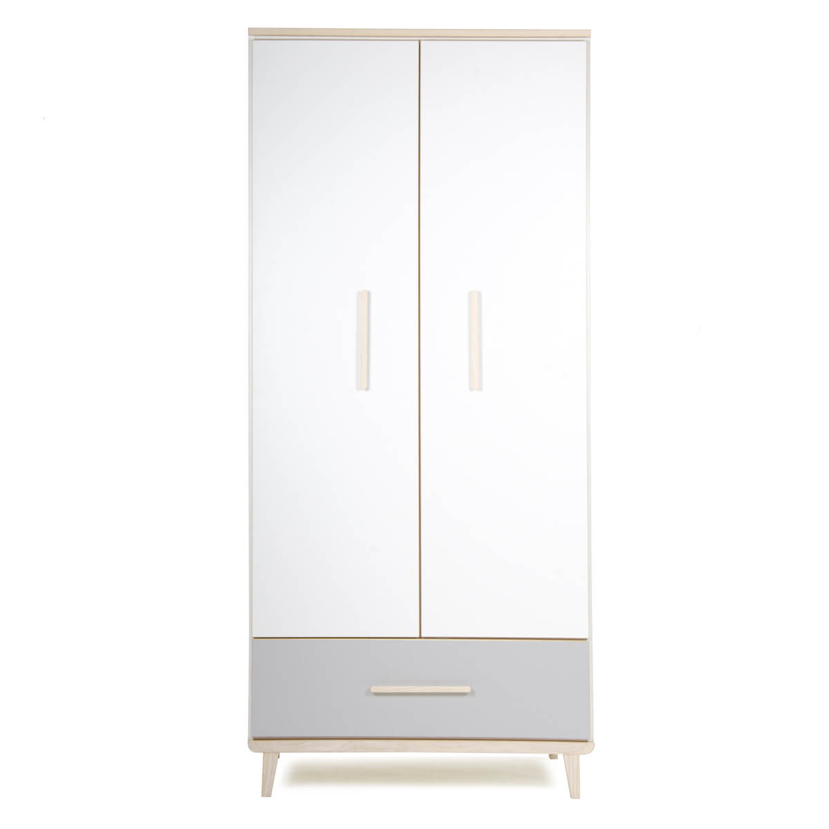 Armoire 2 portes 1 tiroir NADO Retro finition frêne white-manhattan grey