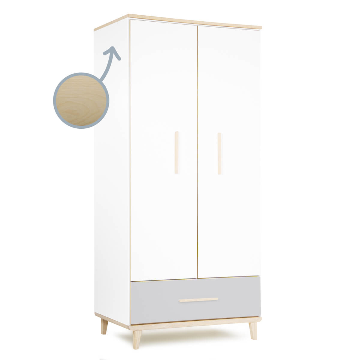 Armoire 2 portes 1 tiroir NADO Retro finition frêne white-manhattan grey
