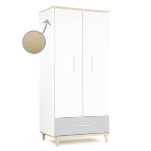 Armoire 2 portes 1 tiroir NADO Retro finition frêne white-manhattan grey