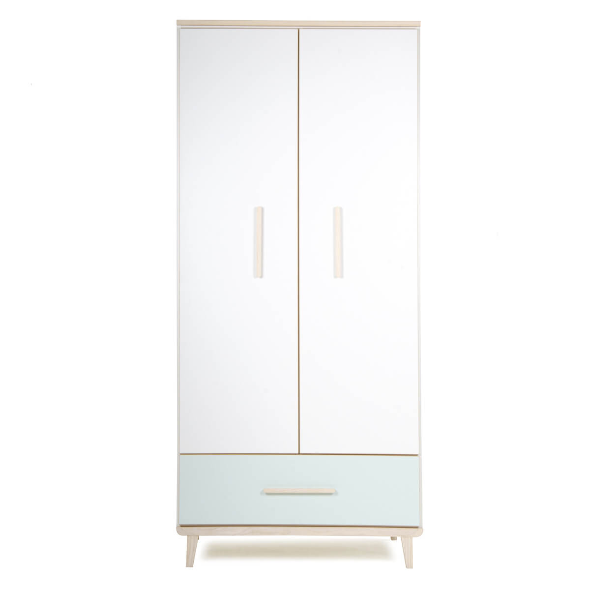 Armoire 2 portes 1 tiroir NADO Retro finition frêne white-mint